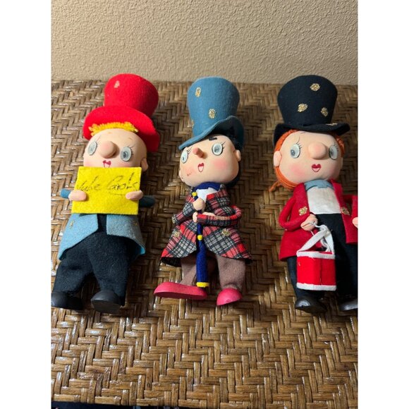 Vintage Felt Japan Christmas 3 Carolers Top Hat Lenticular Eyes Stockinette